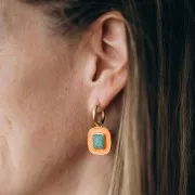 23x18mm rectangle garnet gemstone & lilac epoxy pendant - Fine gold plated x1