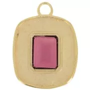 23x18mm rectangle garnet gemstone & lilac epoxy pendant - Fine gold plated x1