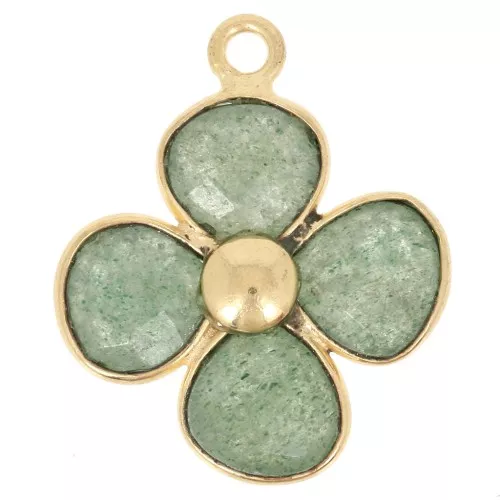 16mm gemstone flower pendant - Fine gold plated - Aventurine x1