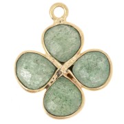 16mm gemstone flower pendant - Fine gold plated - Aventurine x1