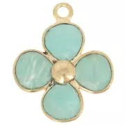 16mm gemstone flower pendant - Fine gold plated - Amazonite x1