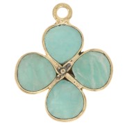 16mm gemstone flower pendant - Fine gold plated - Amazonite x1