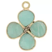 16mm gemstone flower pendant - Fine gold plated - Amazonite x1