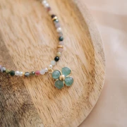 16mm gemstone flower pendant - Fine gold plated - Amazonite x1