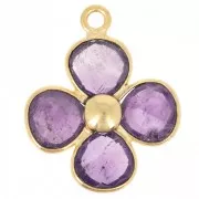 16mm gemstone flower pendant - Fine gold plated - Amethyst x1