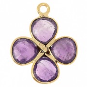 16mm gemstone flower pendant - Fine gold plated - Amethyst x1