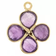 16mm gemstone flower pendant - Fine gold plated - Amethyst x1