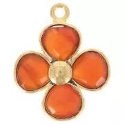 16mm dyed gemstone flower pendant - Fine gold plated - Carnelian x1