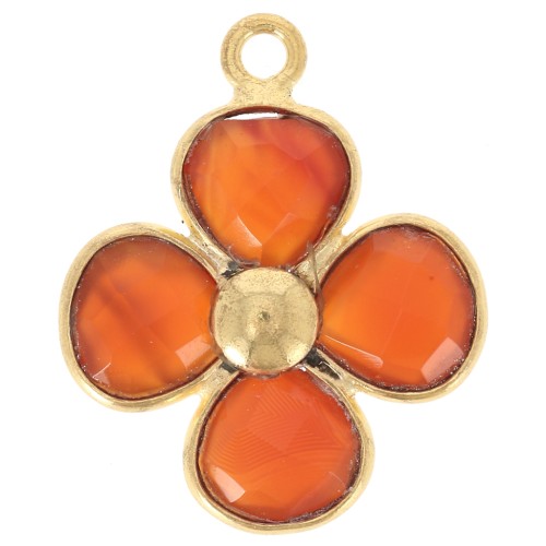16mm dyed gemstone flower pendant - Fine gold plated - Carnelian x1