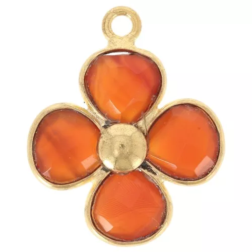 16mm dyed gemstone flower pendant - Fine gold plated - Carnelian x1