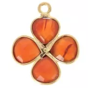 16mm dyed gemstone flower pendant - Fine gold plated - Carnelian x1