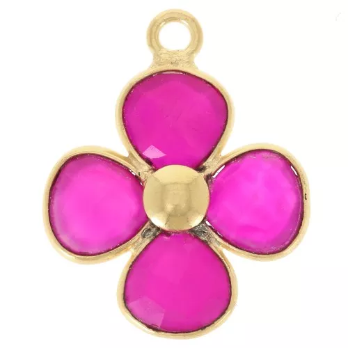 16mm Fine gold plated gemstone flower pendant - Calcedoine rose x1