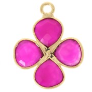 16mm Fine gold plated gemstone flower pendant - Calcedoine rose x1