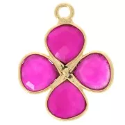 16mm Fine gold plated gemstone flower pendant - Calcedoine rose x1