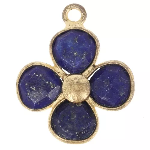 16mm gemstone flower pendant - Fine gold plated - Lapis Lazuli x1