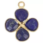 16mm gemstone flower pendant - Fine gold plated - Lapis Lazuli x1