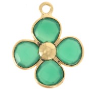 16mm Fine gold plated gemstone flower pendant - Green Onyx x1