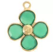 16mm Fine gold plated gemstone flower pendant - Green Onyx x1