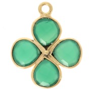 16mm Fine gold plated gemstone flower pendant - Green Onyx x1