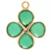 16mm Fine gold plated gemstone flower pendant - Green Onyx x1