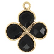 16mm gemstone flower pendant - Fine gold plated - Black Onyx x1