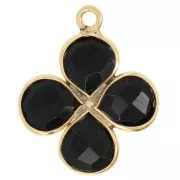 16mm gemstone flower pendant - Fine gold plated - Black Onyx x1