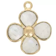 16mm gemstone flower pendant - Fine gold plated - Moonstone x1