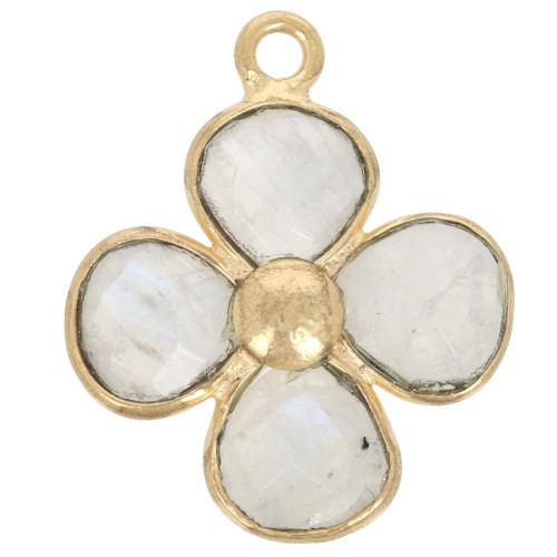 16mm gemstone flower pendant - Fine gold plated - Moonstone x1