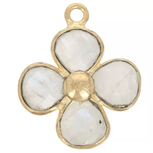 16mm gemstone flower pendant - Fine gold plated - Moonstone x1