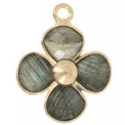 16mm gemstone flower pendant - Fine gold plated - Labradorite x1