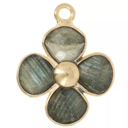 16mm gemstone flower pendant - Fine gold plated - Labradorite x1