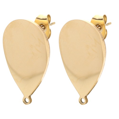 Drop Earstuds 22x14 mm - 304 Stainless Steel Gold x2