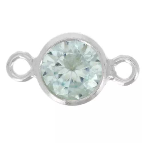4.5mm 925 Sterling Silver Round Spacers with Zirconium Oxide - Aquamarine x1