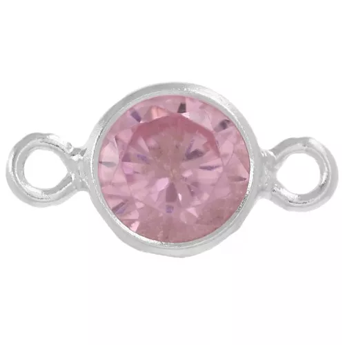 4.5mm 925 Sterling Silver Round Spacers with Zirconium Oxide - Pink x1