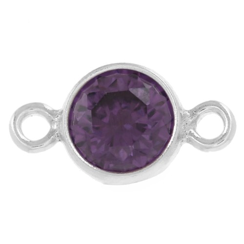 4.5mm 925 Sterling Silver Round Spacers with Zirconium Oxide - Amethyst x1