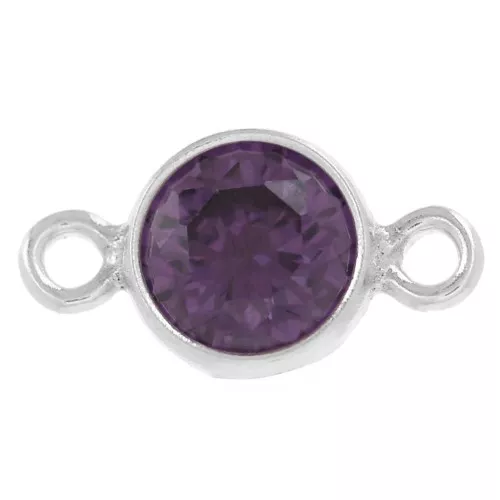 4.5mm 925 Sterling Silver Round Spacers with Zirconium Oxide - Amethyst x1