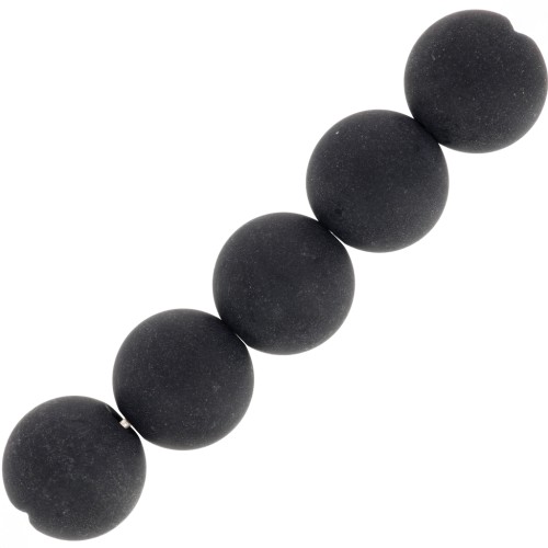 12mm Round gemstone beads - Onyx Black frosted effect x1