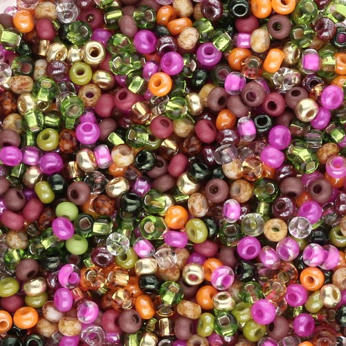 Preciosa Seed Beads 11/0 2 mm - Assorted Green, Pink, Orange, and Rose Gold x 20 g