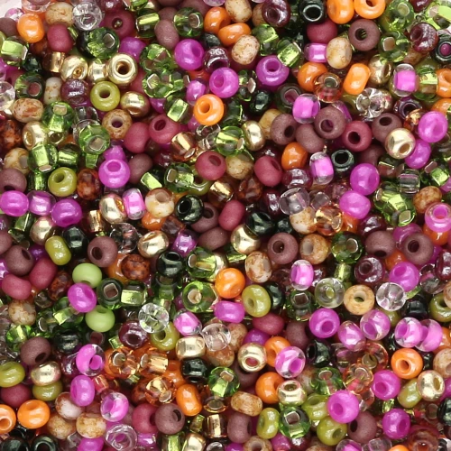 Preciosa Seed Beads 11/0 2 mm - Assorted Green, Pink, Orange, and Rose Gold x 20 g