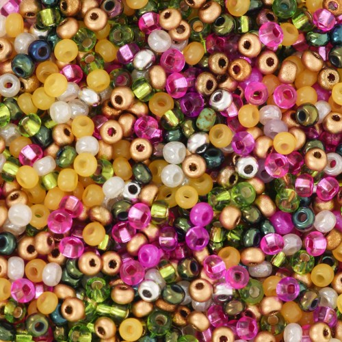 Preciosa Seed beads 11/0 2 mm - Mix Green - Pink - Gold x20g