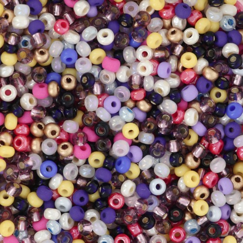 Preciosa Seed Beads 11/0 2 mm - Yellow, Purple, and Black Mix - 20 g