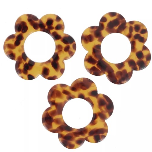 18mm acetate flower pendants - Terrazzo Brown - Black x10