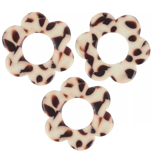 18mm acetate flower pendants - Mottled Brown - Cream x10