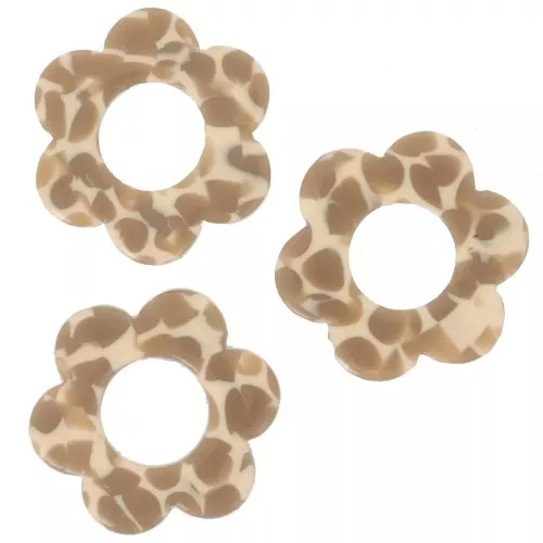 18mm acetate flower pendants - Mottled Caramel - Beige x10