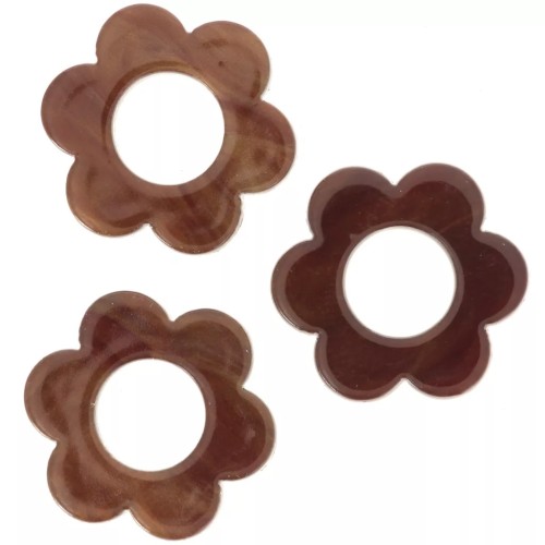 18mm acetate flower pendants - Marbled Dark Brown x10