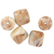 16x14mm Opaque resin tube beads - Beige - Marbled brown x4
