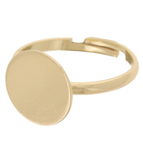 Fine adjustable ring for 12mm round flat base cabochon - Gold Tone x1