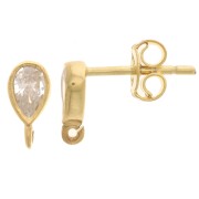 Zirconium oxide drop earstuds 8x4 mm - 925 Sterling Silver Fine gold plated x2