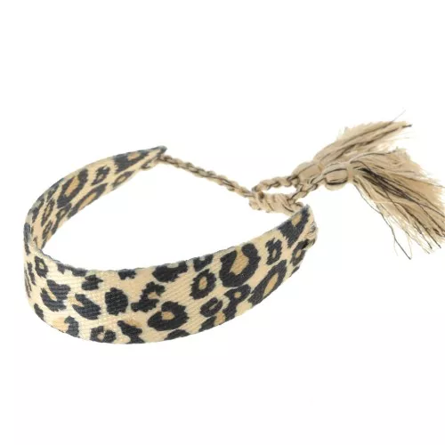 19mm adjustable wide bracelet - leopard pattern - Brown - Black x1