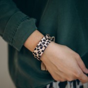 19mm adjustable wide bracelet - leopard pattern - Brown - Black x1